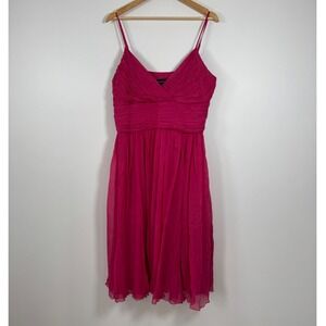 Barbiecore Sutton Studio 100%Silk Chiffon Dress Women 14 Fuchsia Pink Midi Party